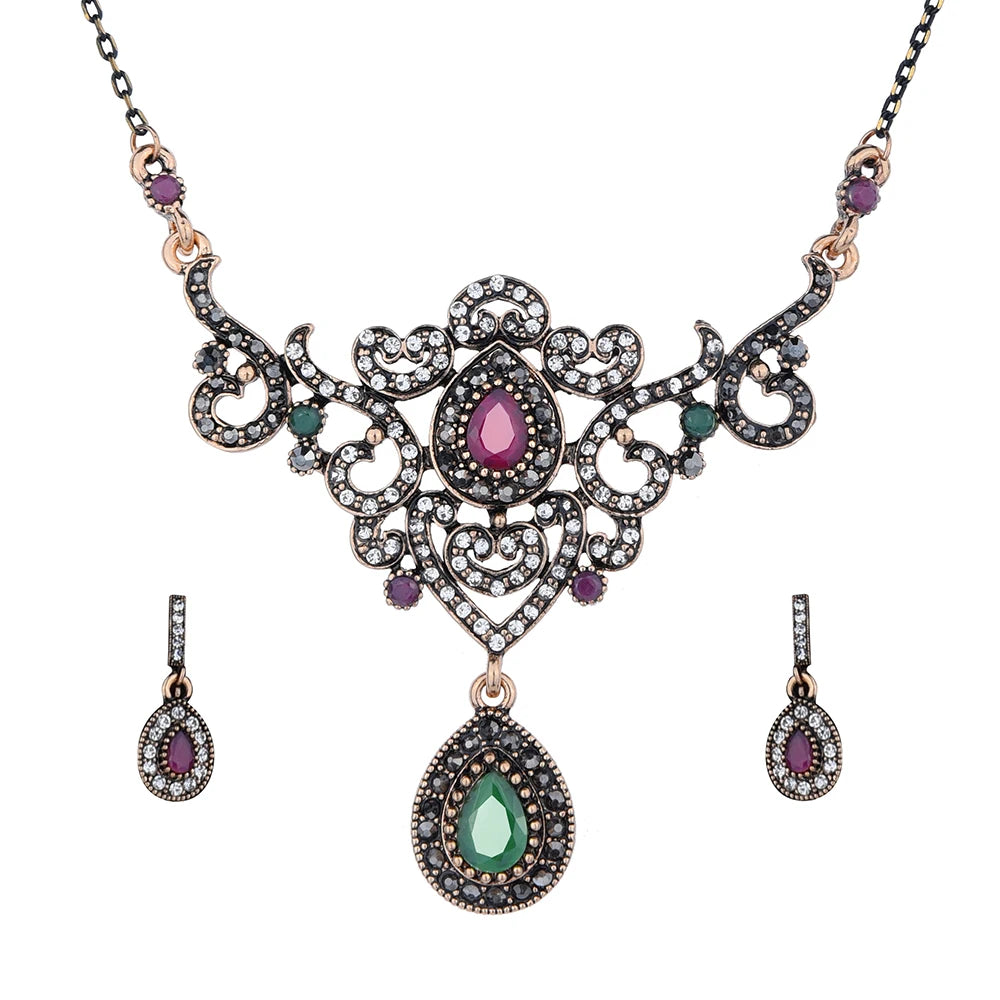 Vintage Wedding Jewelry Sets for Women Bib Necklace Earring Set Collar Brides African Chain Choker Flower Ethnic Necklaces