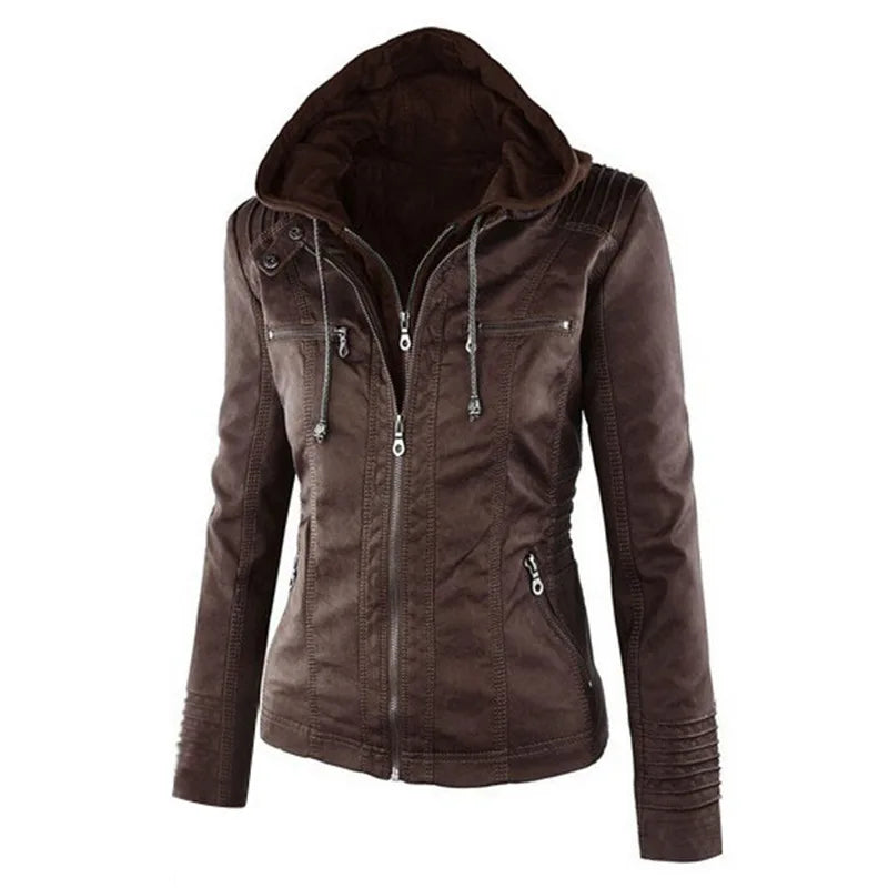 2022 New Leather Jacket Women Hoodies Autumn Winter PU Jacket Black Casual Outerwear Faux Leather Coat Women Plus Size XS-7XL