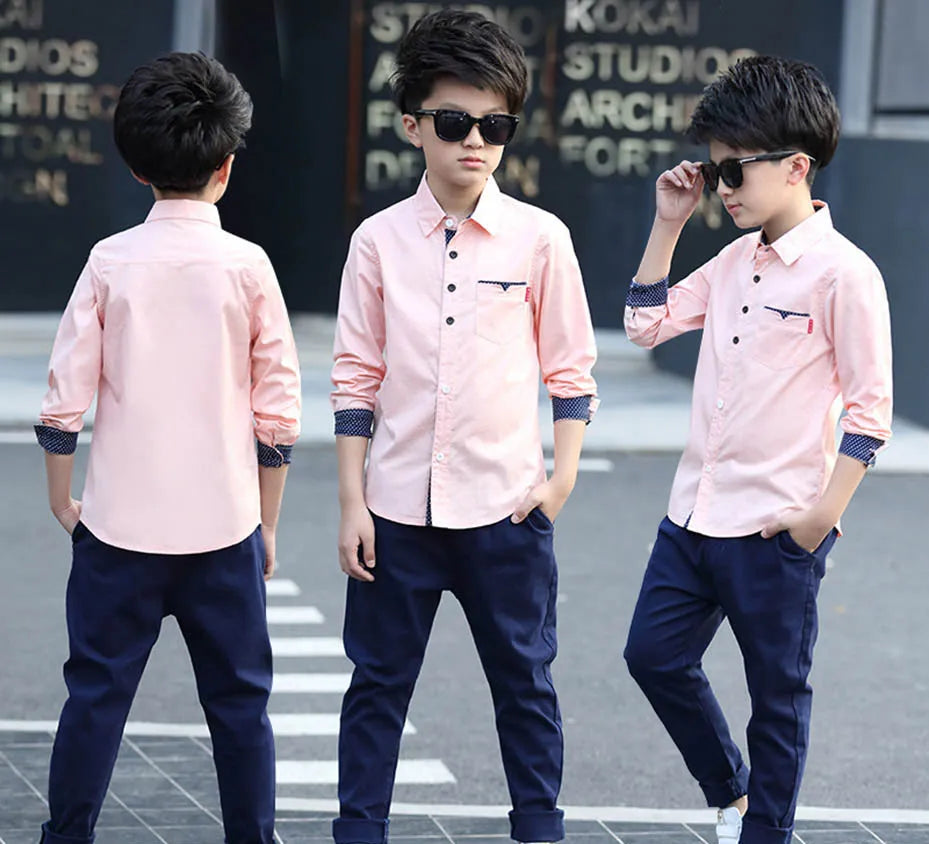 Teenage Boys Shirts School graduation Shirt for Boys Turn Down Collar Shirt For kindergarten Kids White Clothe 6 8 10 12 14 Year