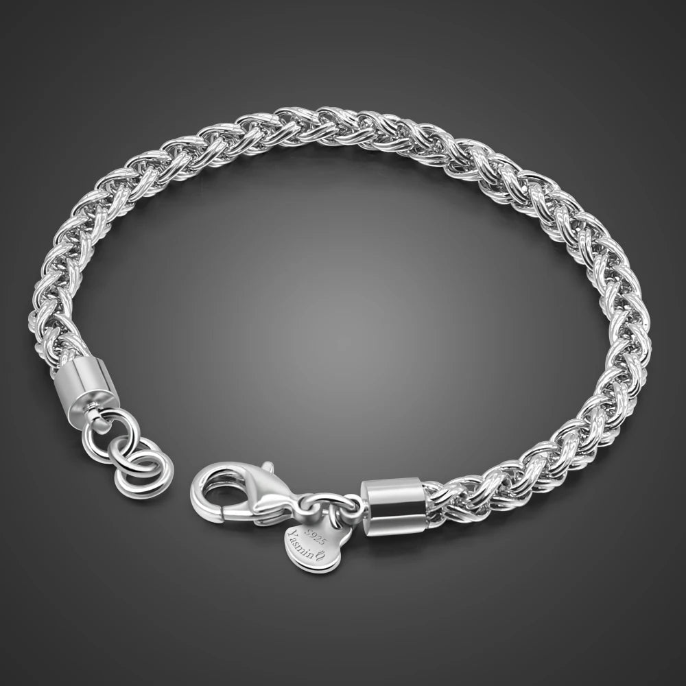Men's Solid 925 Sterling Silver Bracelet 5MM Wide 20cm Vintage Style Trendy Jewelry for Daily Wear Fashion Gift for Boys & Men