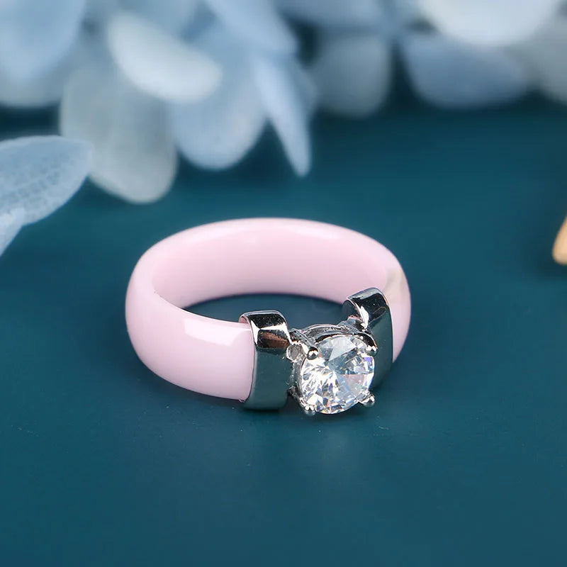 Healthy Jewelry Rings for Women Never Lose Color Made Your Finger Green Lovely Pink Ceramic Rings With Big Crystal Bling Jewelry