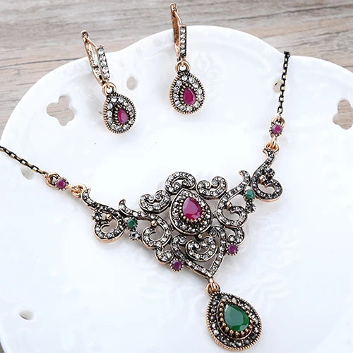 Vintage Wedding Jewelry Sets for Women Bib Necklace Earring Set Collar Brides African Chain Choker Flower Ethnic Necklaces