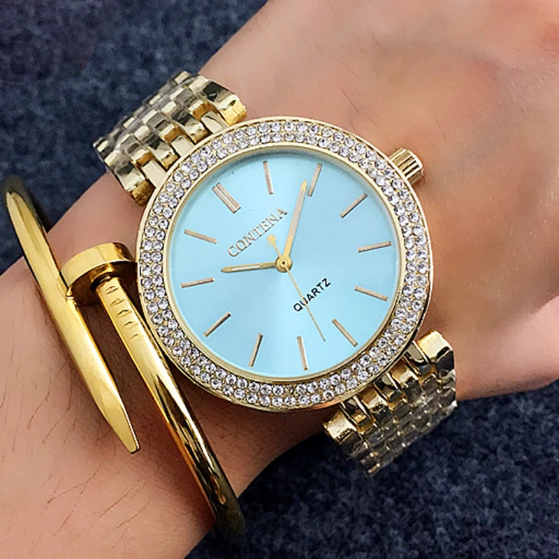 Contena Luxury Simple Women's Wristwatches Full Stainless Steel Women Quartz Watch Business Ladies Watch Clock Erkek Kol Saati