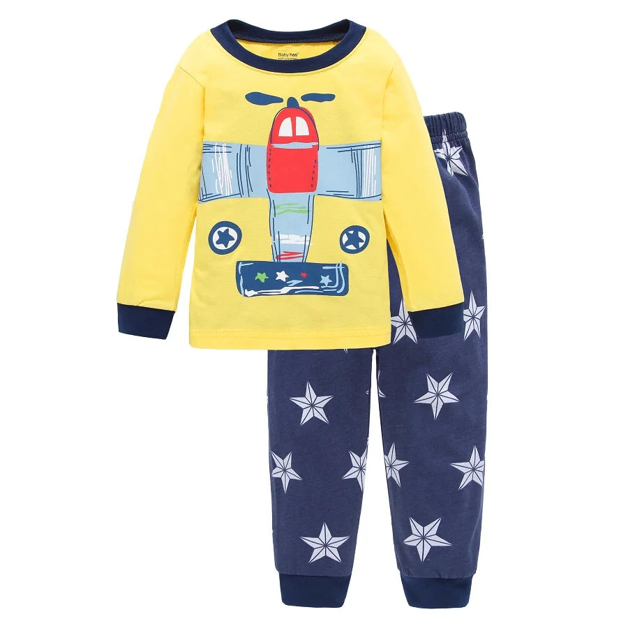 Excavator Children Pajamas Sets Kids Sleepwear Suit Sleeved T-Shirts Trousers Boy Clothes Pj's Infant Pijama Fashion Tops Pant