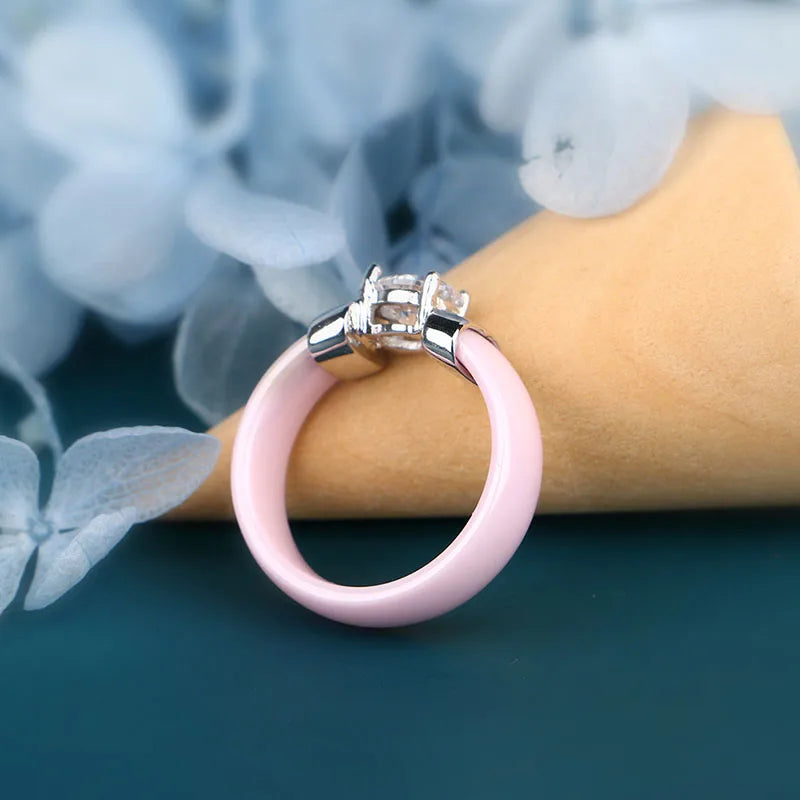 Healthy Jewelry Rings for Women Never Lose Color Made Your Finger Green Lovely Pink Ceramic Rings With Big Crystal Bling Jewelry