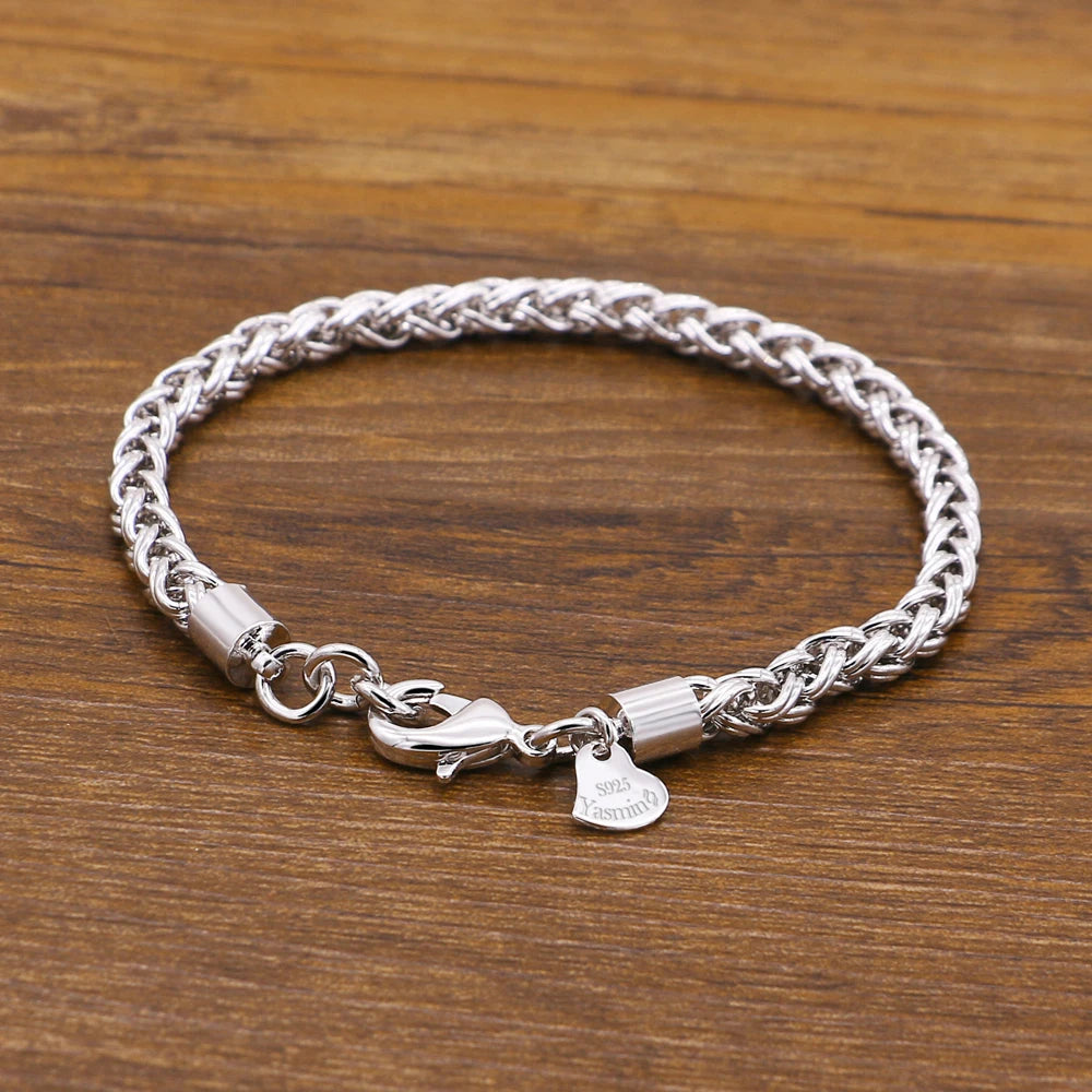 Men's Solid 925 Sterling Silver Bracelet 5MM Wide 20cm Vintage Style Trendy Jewelry for Daily Wear Fashion Gift for Boys & Men