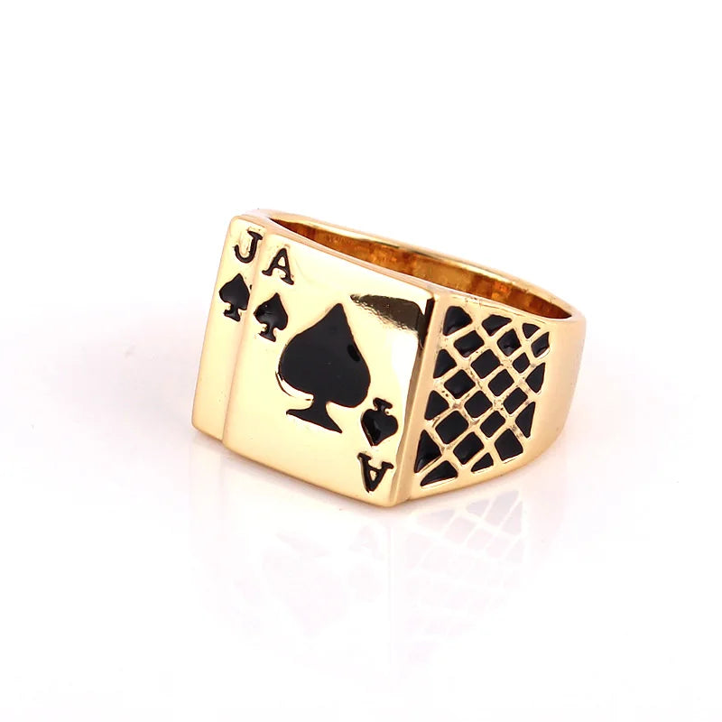 Ajojewel Gold-color Poker Ring Men Classic Jewelry Cool Black Enamel Heart Anel Man Accessories