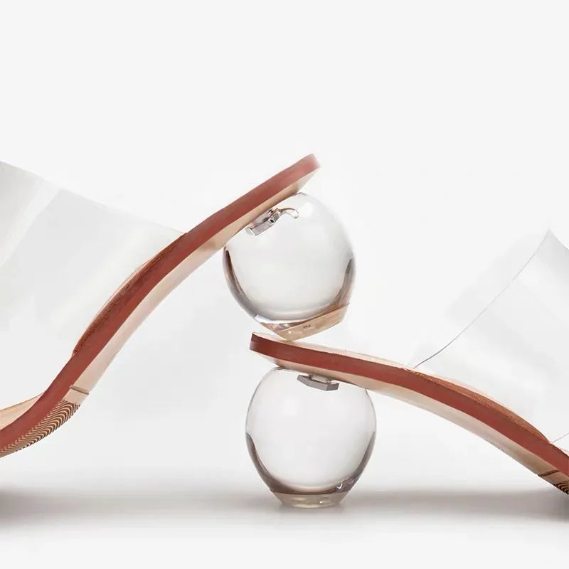 2025 Unique Style Kitten New Trendy 6CM High Crystal Transparent Shoes Low Clear Heels for Women