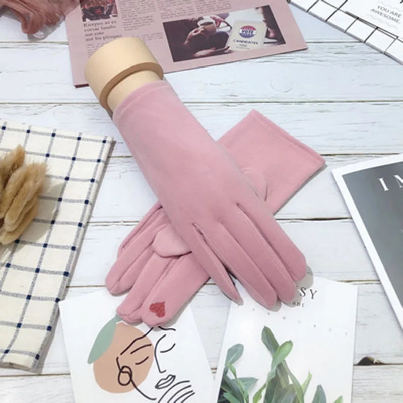 Female Winter Warm Driving Gloves Women Thin Cashmere Embroidery Elasticity Cycling Windproof Touch Screen Finger Gloves H16