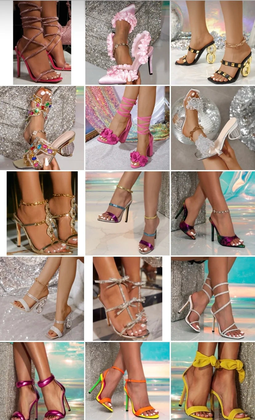 Large Size High Quality Ladies' Summer Stiletto Heels Sandals New Shoes Wide Elastic Cross Ladies' Heeled Pumps Top Layer