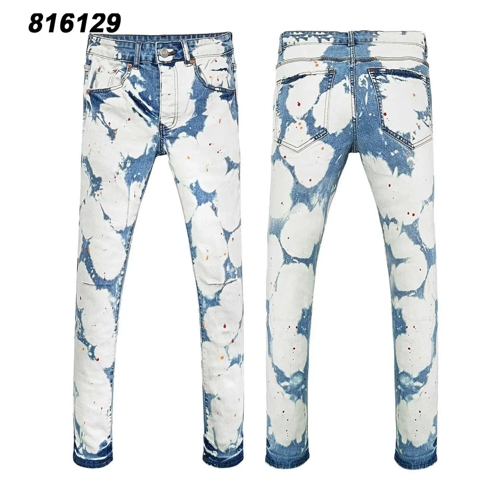 Wholesale Streetwear Jeans Pleated Tapered Trousers Men Elastic Damaged Beggi Pants Slim Fit Jeans