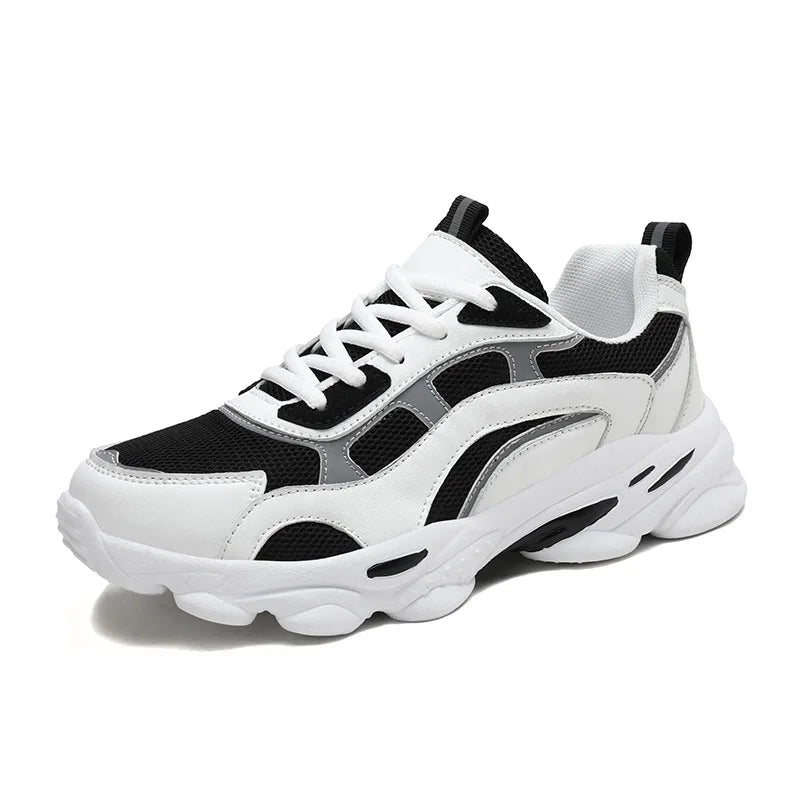 White Breathable Mesh Sports Shoes Cushioning Non-slip Lace-up Lightweight Comfortable Court Sneakers Spring Casual