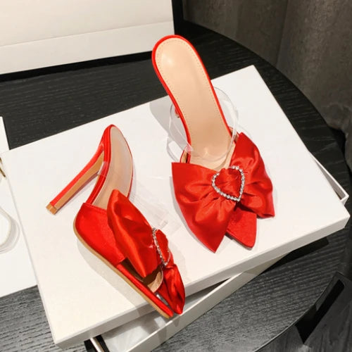 Rhinestone Bow Escarpins Femme Talon Haut Sexy Designer Sandals Women Mujer Mules