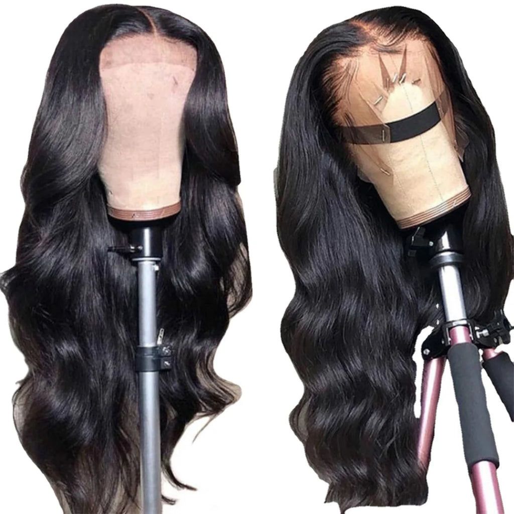 High Quality Synthetic Fiber Hair Heat Resistant Wig Long Curly Big Wave Black Front Lace Wig Average Size of Human Hair Set