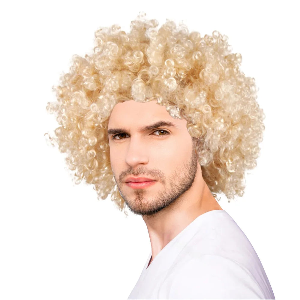 Men's / Women's Synthetic Short Afro Curly Blonde Wig Halloween Costume Party Cosplay High Temperature Fiber