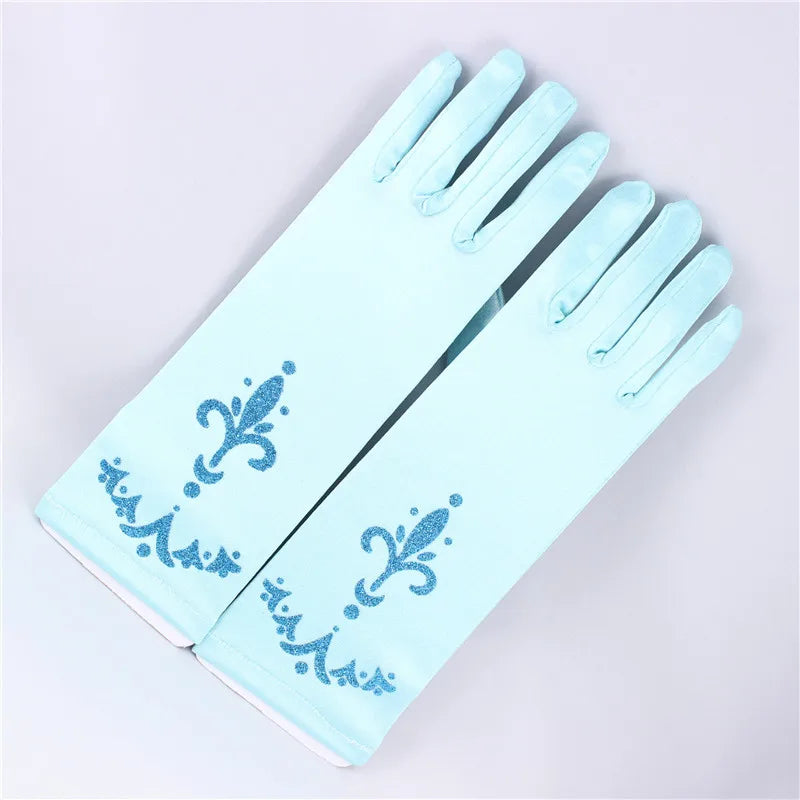 Kids Princess Cosplay Gloves Baby Girl Anna Dress Up Mitten Bows Printed Party Gloves Children Fingerless Oversleeve For Gilrs