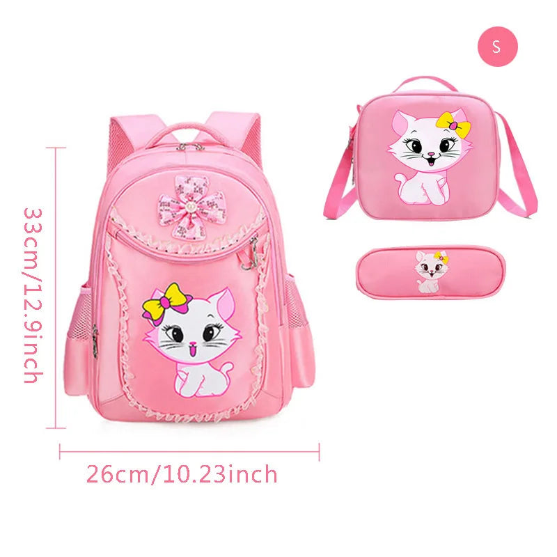 3 Pieces Pink Cat Children Backpack School Bags for girls Cartoon Kid Backpack Kitty Printing Bookbag mochilas escolares infanti