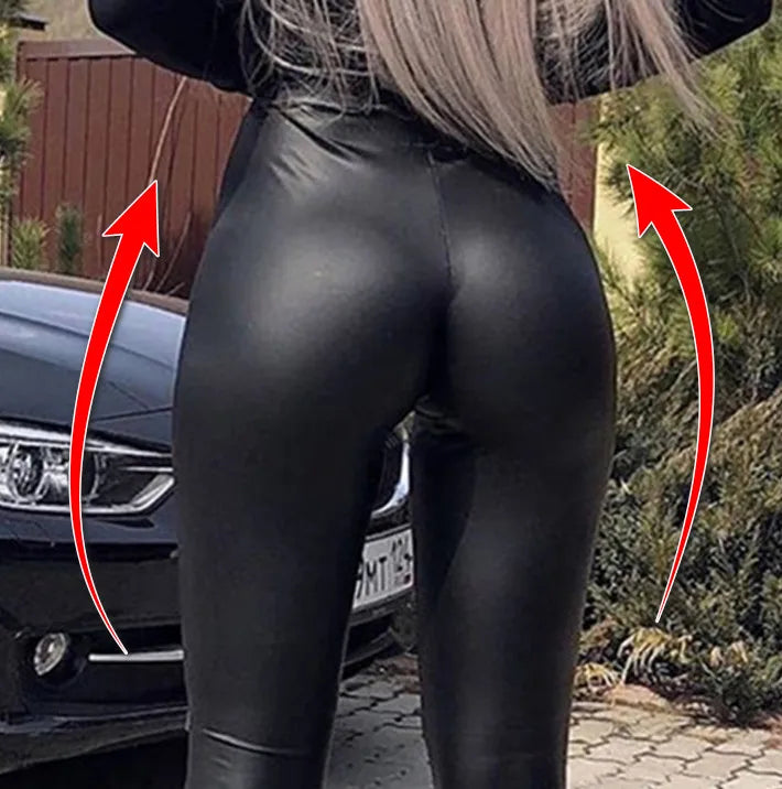 Women's Pleather Leggings Sexy High Waist Lace Up Pu Leather Leggings Pants Butt Lifting  Black Stretchy