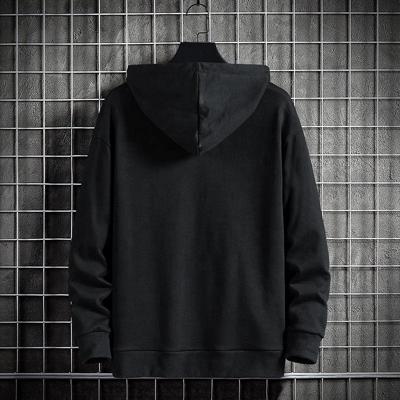 Black Mens Hooded Long Sleeve Pullover Cargo Pocket Streetwear