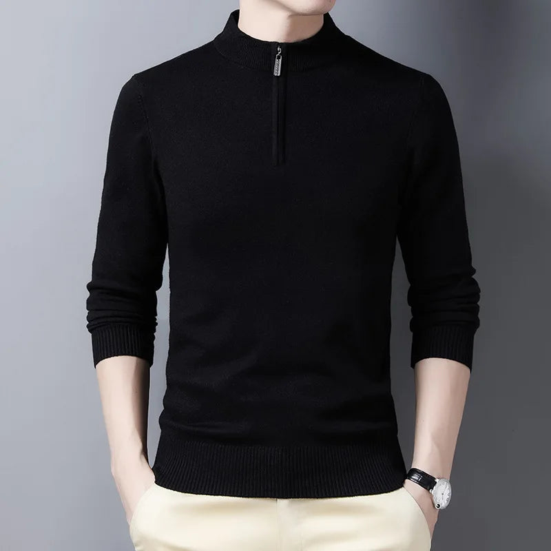 New Sweaters Men Fashion Half Zip Pullover Slim Fit Jumpers Knitwear Sweater Men Winter Warm Casual Brand Sweater Man Pullover