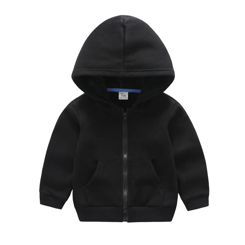 Winter Toddler Girls Boys Warm Hooded Sweatshirt Jacket Children Solid Color Plus Velvet Zipper Coat Baby Kids Hoodies Outerwear
