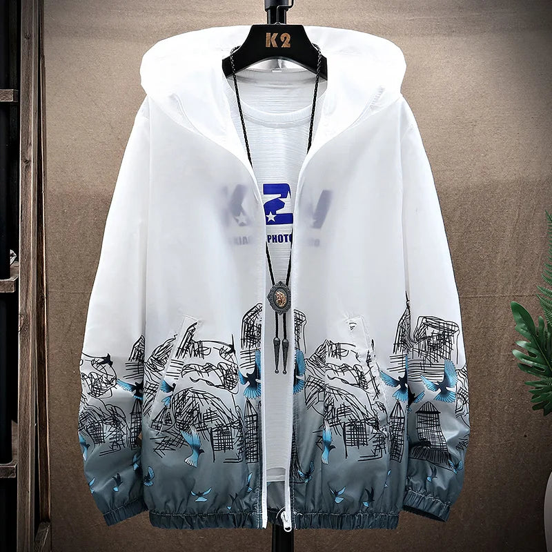 Women Basic Jackets Summer 2026 Print Colorful Oversize Print Thin Windbreaker Women Hooded Jacket Coat Zipper Woman Veste Femme