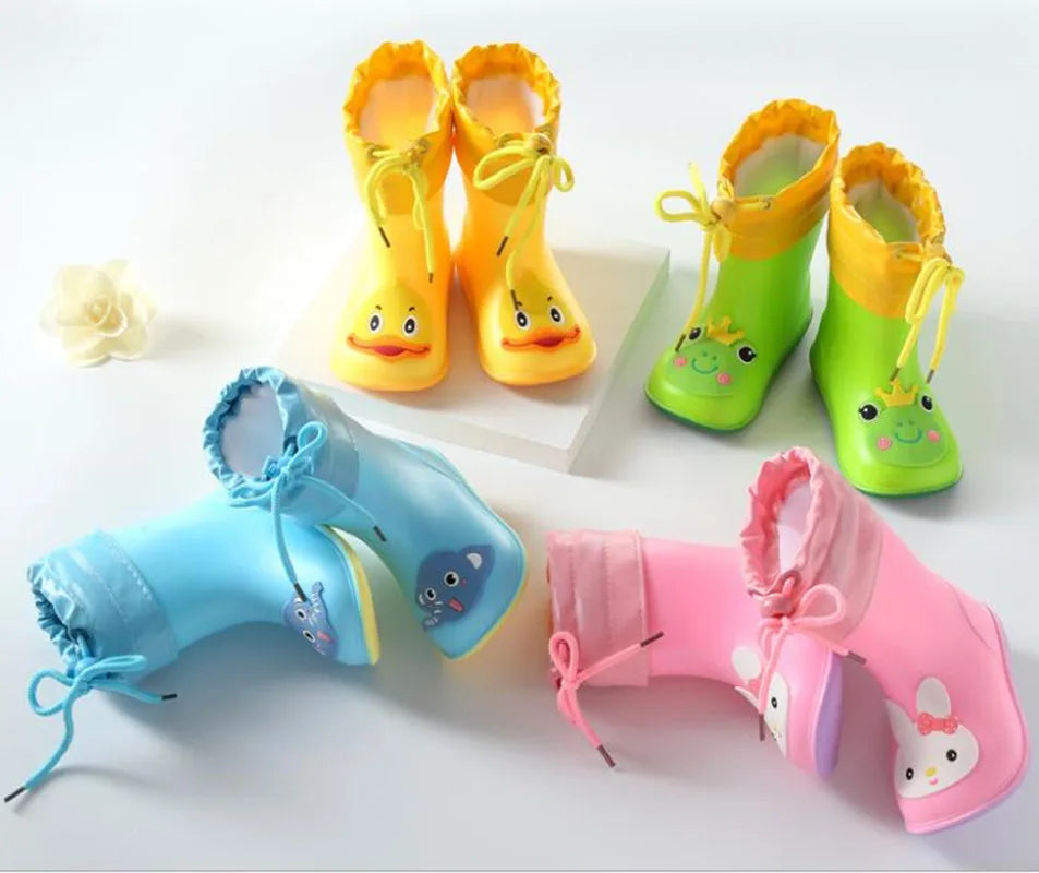 Classic Kids Rain Boots Rubber Boots For Children PVC Kids Baby Cartoon Shoes Water Shoes Waterproof Rain Boot Non-slip Warm