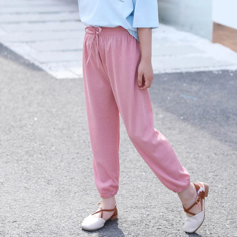 Kids Clothes for Teen Girls Pink Pants 2 To 12 Year Fashion 2022 Summer Green Casual Wide Leg Pants Children Loose Cool Trousers