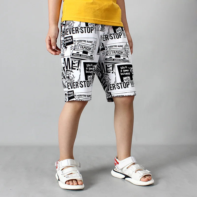 2026 New Summer Kids Boys Knitted Shorts Patchwork Striped Soft Cotton Sporty Shorts For Teenagers Big Boys 2-14 Years Wear