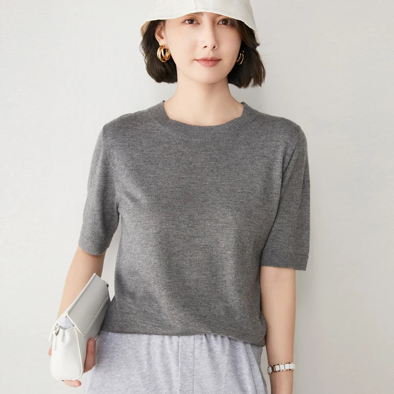 New Arrival Summer Cashmere Wool Sweater Spring Summer Women Solid Short Sleeve O-neck Pullovers Knitted Sweaters