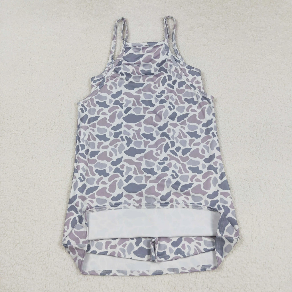 USA Warehouse Adult Women Strap Grey Camo Yoga Active Pockets Short Wholesale Boutique Knee Length Dress Ready to Ship No moq