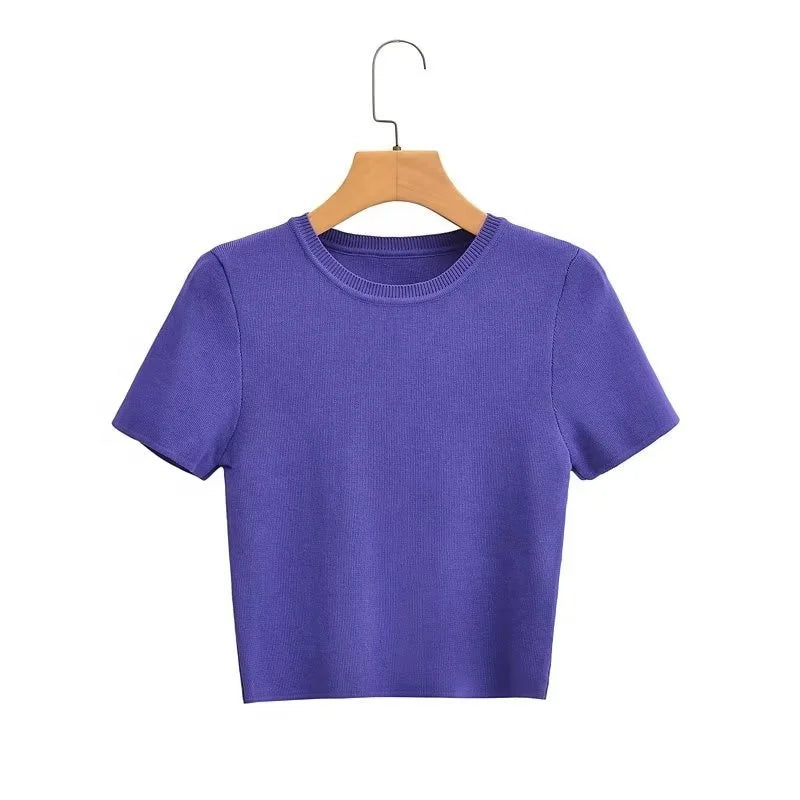 Europe and the United States Summer Women's New Knitted Short Sleeve T-shirt Sweater Tops
