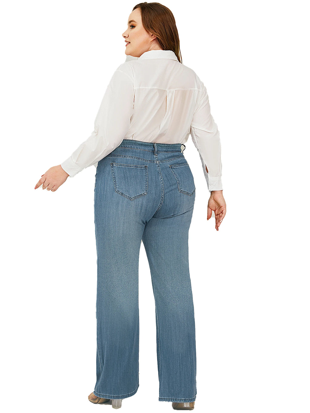 High Quality Light Blue Washed Denim Jeans Vintage Baggy Flare Pants Logo Waist for Women Men Long Boyfriend Loose Leg Style