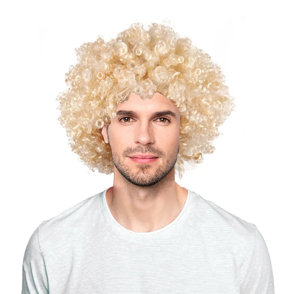 Men's / Women's Synthetic Short Afro Curly Blonde Wig Halloween Costume Party Cosplay High Temperature Fiber