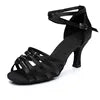 Professional Adult Latin Dance Shoes Adult Women Mid-high Heels Satin Dance Shoes Soft Soled Beginner Dance Shoes Black