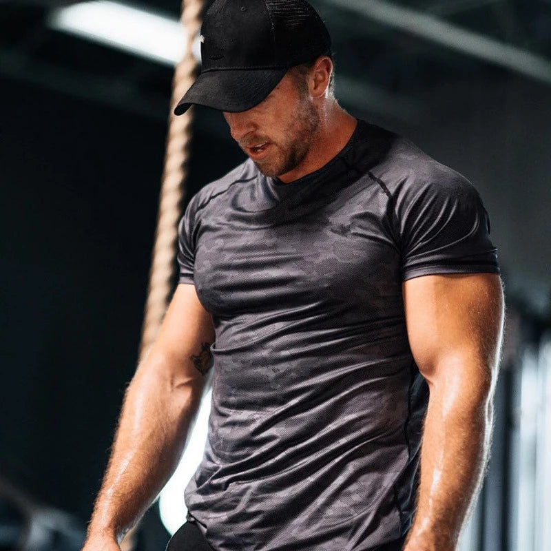 Men Camouflage Tee Shirts Polyester Gym Clothing Sports Training Tops Workout Active Wear Fitness T Shirts