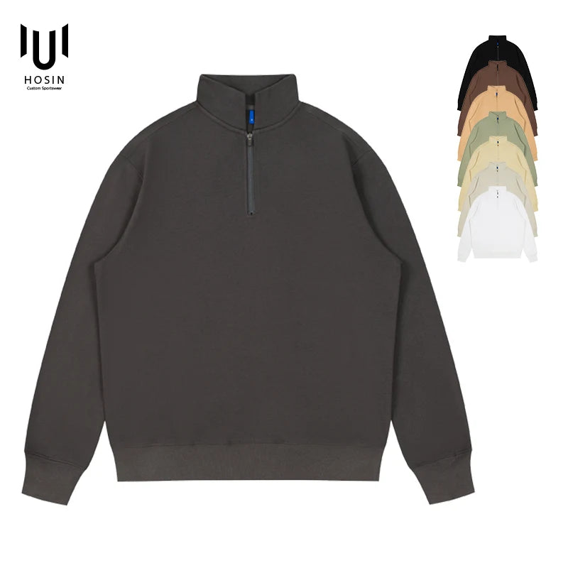 Cotton Men Fleece Half Zip up Collar Hoodie Sweater Jumper Oversized Sweatshirt