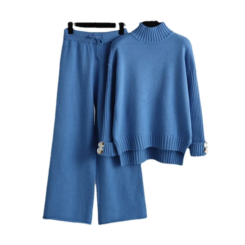 Boutique Wholesale 2026 Autumn Knitted Half High Neck Sweater Thickened Loose Leisure Pants Women's Set