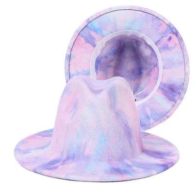 Fedora hat Women's hat wide-brimmed hat Fedora hat autumn winter men retro fashion tie-dye felt jazz Panama hat wedding hat