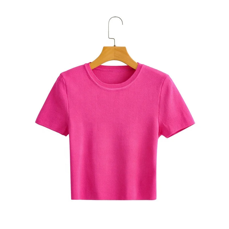 Europe and the United States Summer Women's New Knitted Short Sleeve T-shirt Sweater Tops