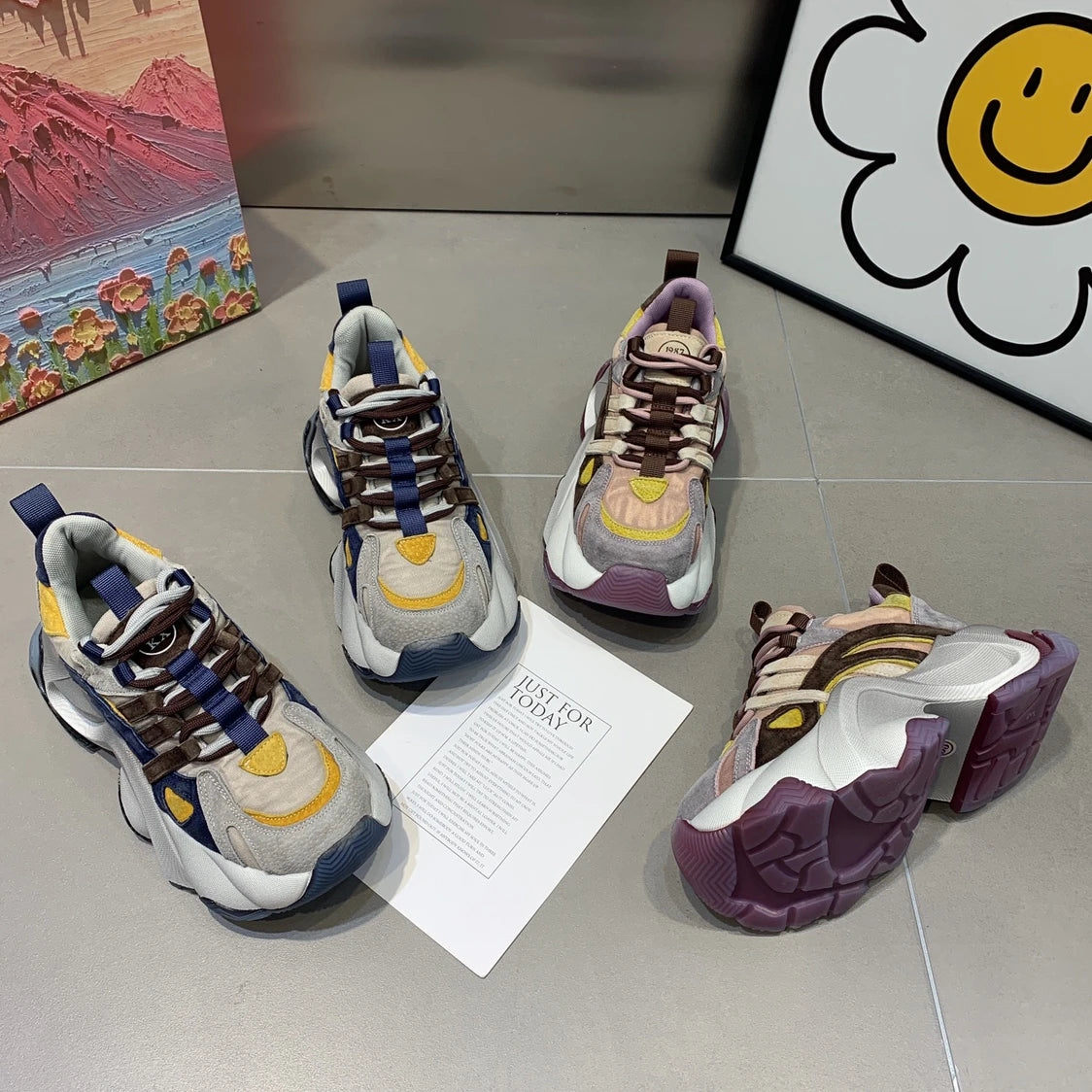Casual Autumn Platform Sneakers Comfortable Lace-Up Breathable Tennis Walking Shoes Anti-Slippery Chunky Rubber Outsole