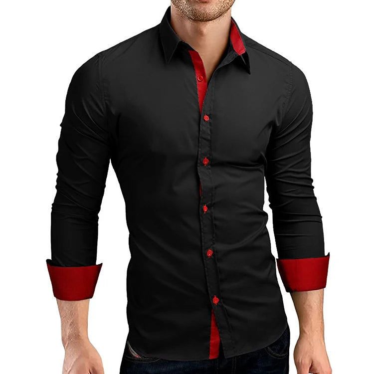 Casual Slim Fit Black Dress Shirts Men Brand High Quality Long Sleeve Full OEM Service Adults Solid Plain Dyed Smart Casual
