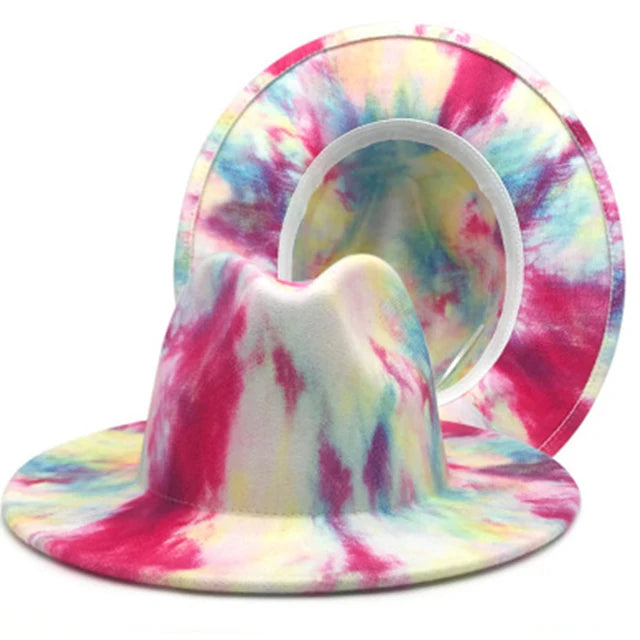 Fedora hat Women's hat wide-brimmed hat Fedora hat autumn winter men retro fashion tie-dye felt jazz Panama hat wedding hat
