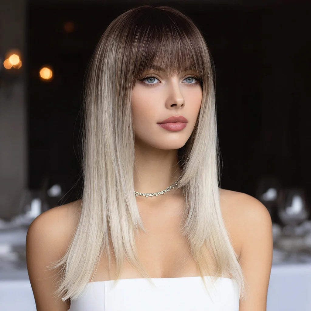 2026 SMILCO European and American Fashion Wigs Women Gray Gradient Straight Hair Wigs Synthetic Lace Front Brown Wig SM360