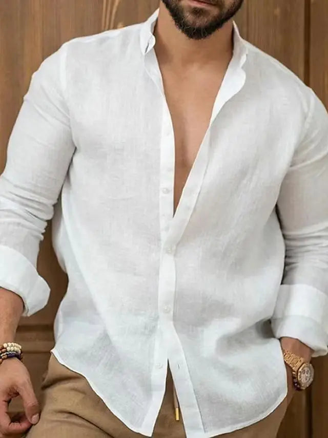 Ohsisa 2025 Men Youth Casual Shirts Cotton Long Sleeve Men's Solid Color Turn-down Collar Button Spring Casual Shirts