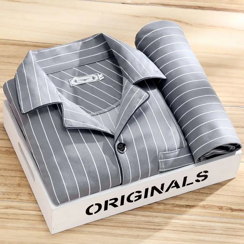 100% High-end Pajamas Men's Spring Autumn Striped Long-sleeved Trousers Pijamas Two-piece 2025 New Loose Nightwear Homewear Set