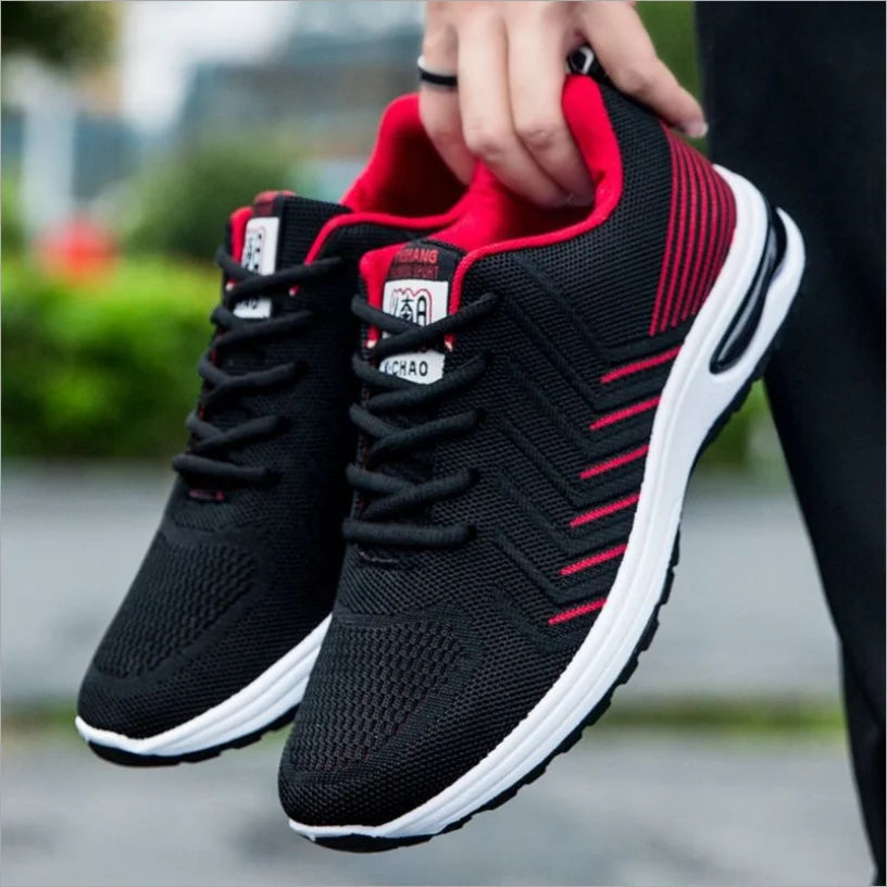 Men's Court Sneakers Sports Casual Flat Shoes for Cushion Breathable Lightweight Plastic Outsole Flying Woven Fabric Upper for