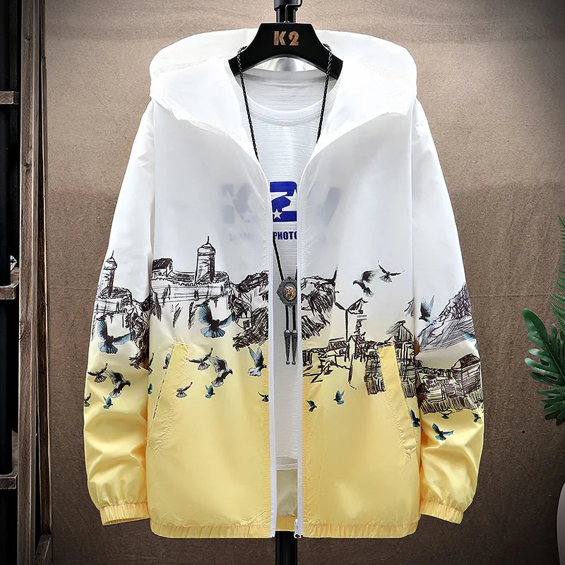 Women Basic Jackets Summer 2026 Print Colorful Oversize Print Thin Windbreaker Women Hooded Jacket Coat Zipper Woman Veste Femme