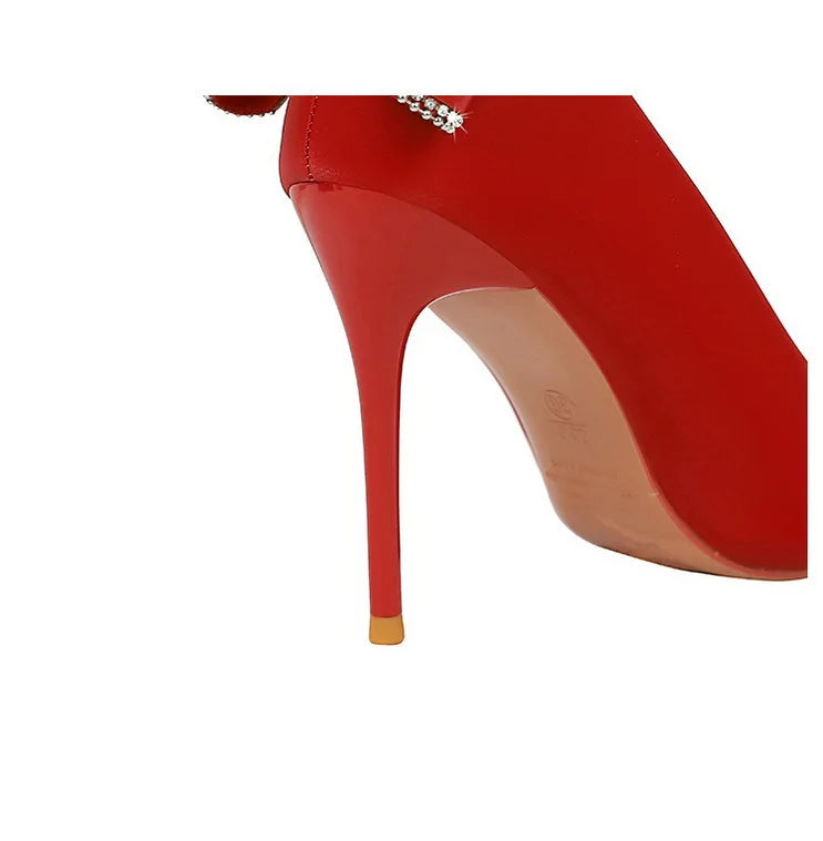 Designer Women's Pumps 20023 Satin Bow Shoes Female Sweet Stiletto Heels for Ladies
