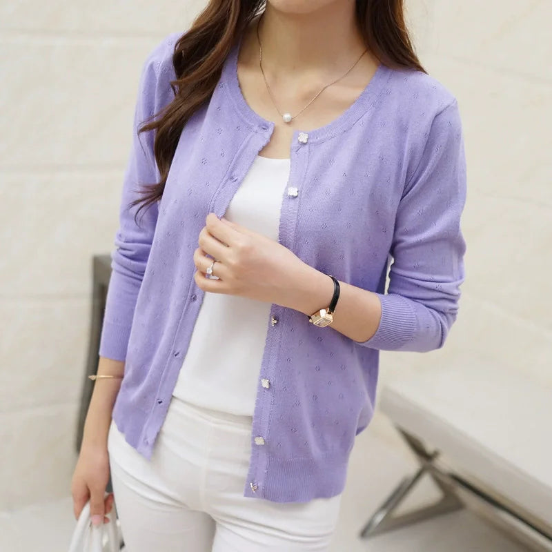 S-XL Short Design Thin Cardigan Women's Cutout Sunscreen air Conditioning Shirt Sweater Knitted Outerwear Small Cape